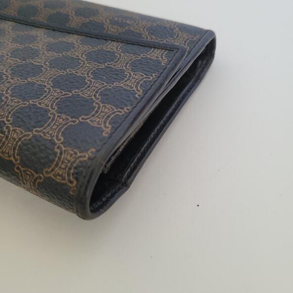 Celine Vintage Trifold Leather Large Wallet Macadam Brown Black Long Logo Design - Picture 13 of 14